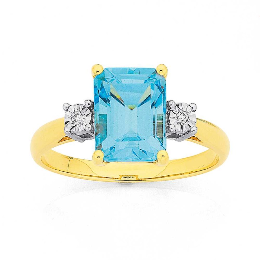 Rings Pascoes | 9Ct Blue Topaz & Diamond Ring