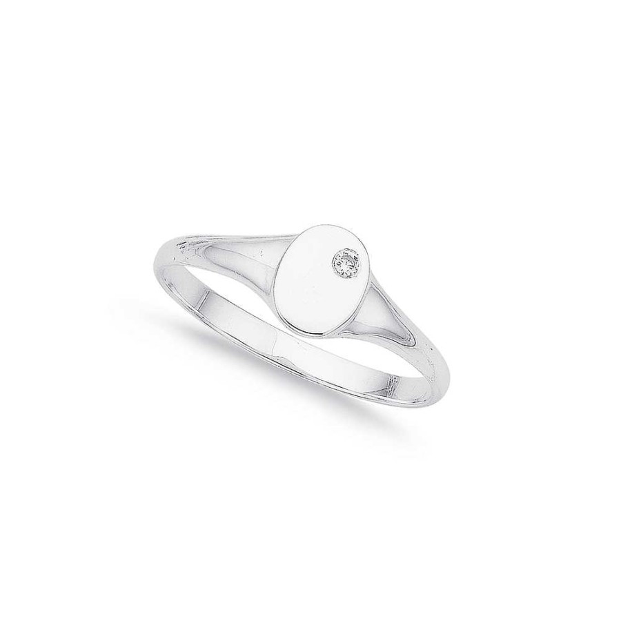 Rings Pascoes | Sterling Silver Cubic Zirconia Signet Ring Size K