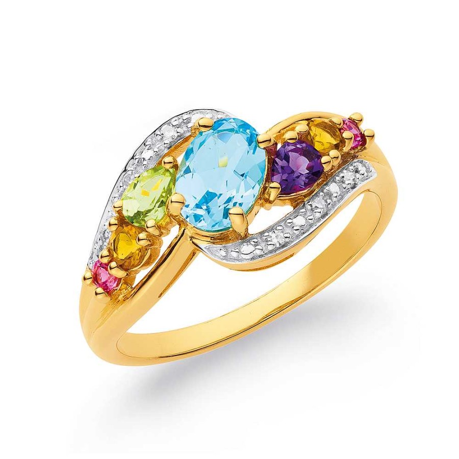 Rings Pascoes | 9Ct Multi Gemstone & Diamond Ring