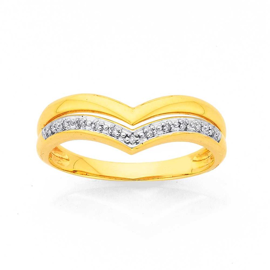 Rings Pascoes | 9Ct, Diamond Double "V" Shape Dress Ring