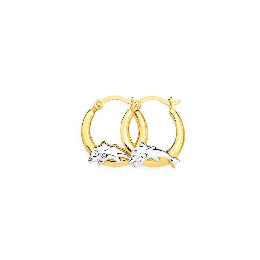 Earrings Pascoes | 9Ct Gold Two Tone Double Dolphin Creole Earrings