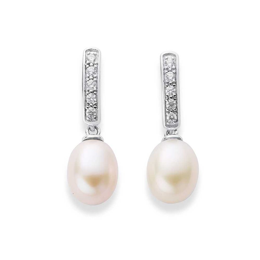 Earrings Pascoes | Sterling Silver Freshwater Pearl & Cubic Zirconia Earrings