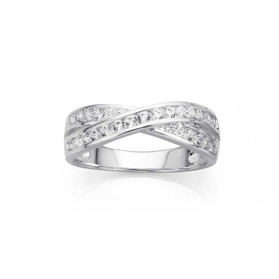 Rings Pascoes | Sterling Silver Channel Set Cubic Zirconia Kiss Ring