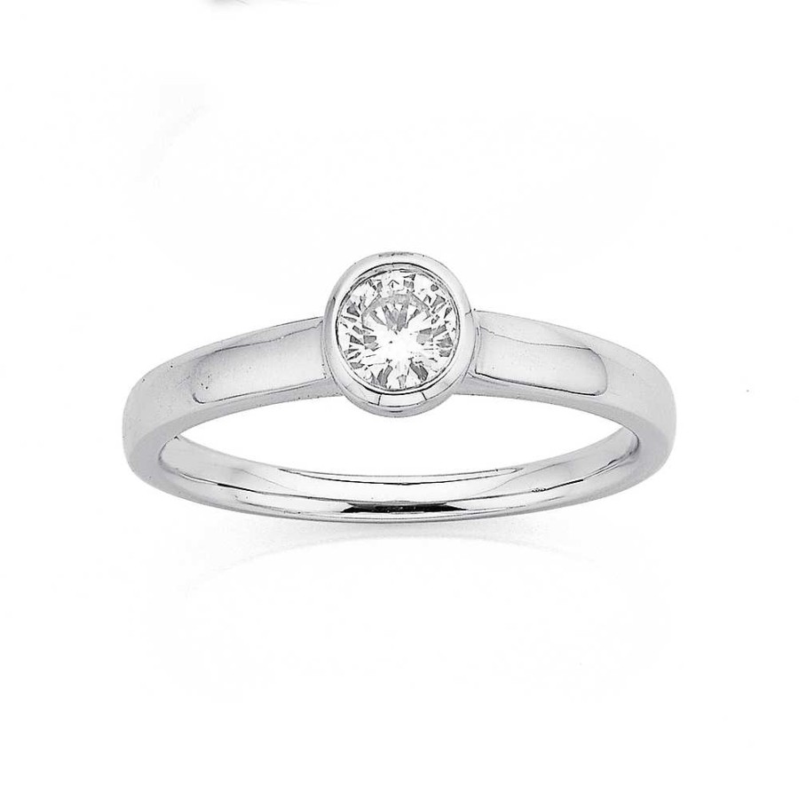 Rings Pascoes | 9Ct White Gold Diamond Solitaire Rubover Ring Tdw=.30Ct