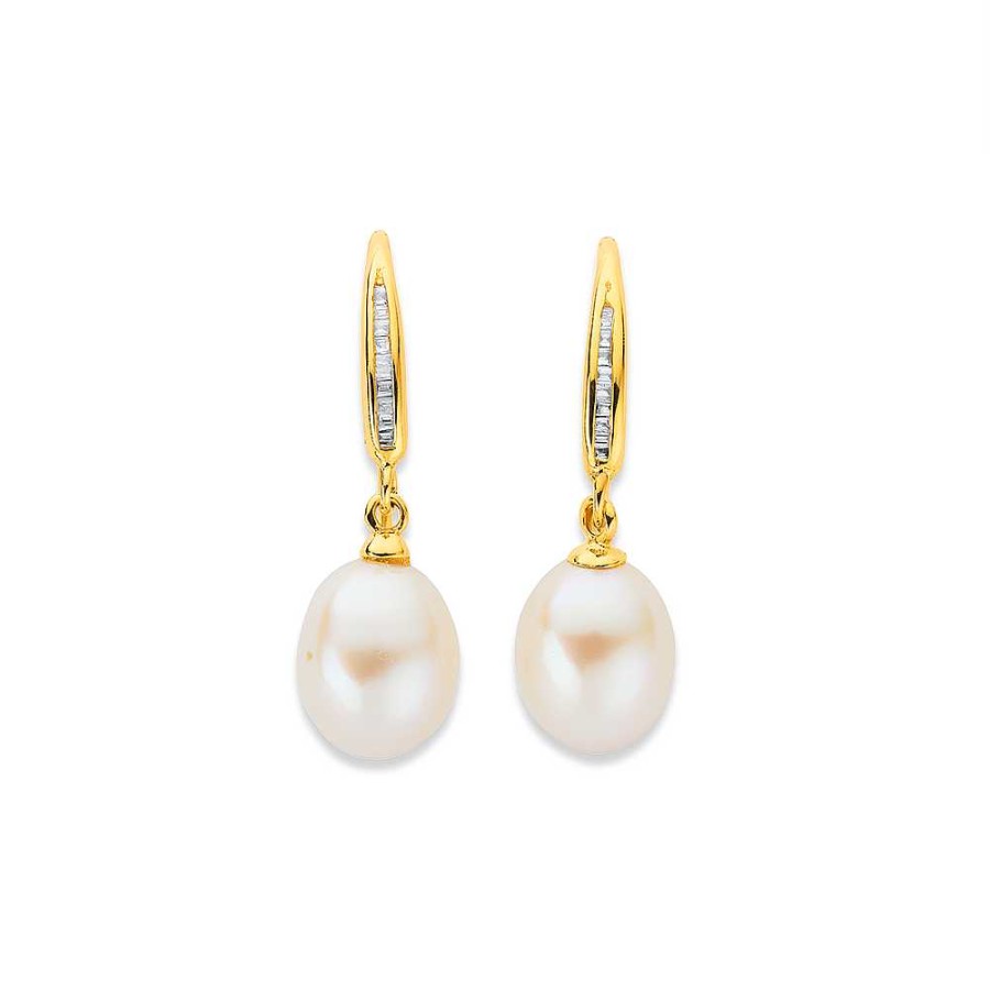 Earrings Pascoes | 9Ct Freshwater Pearl & Diamond Earrings