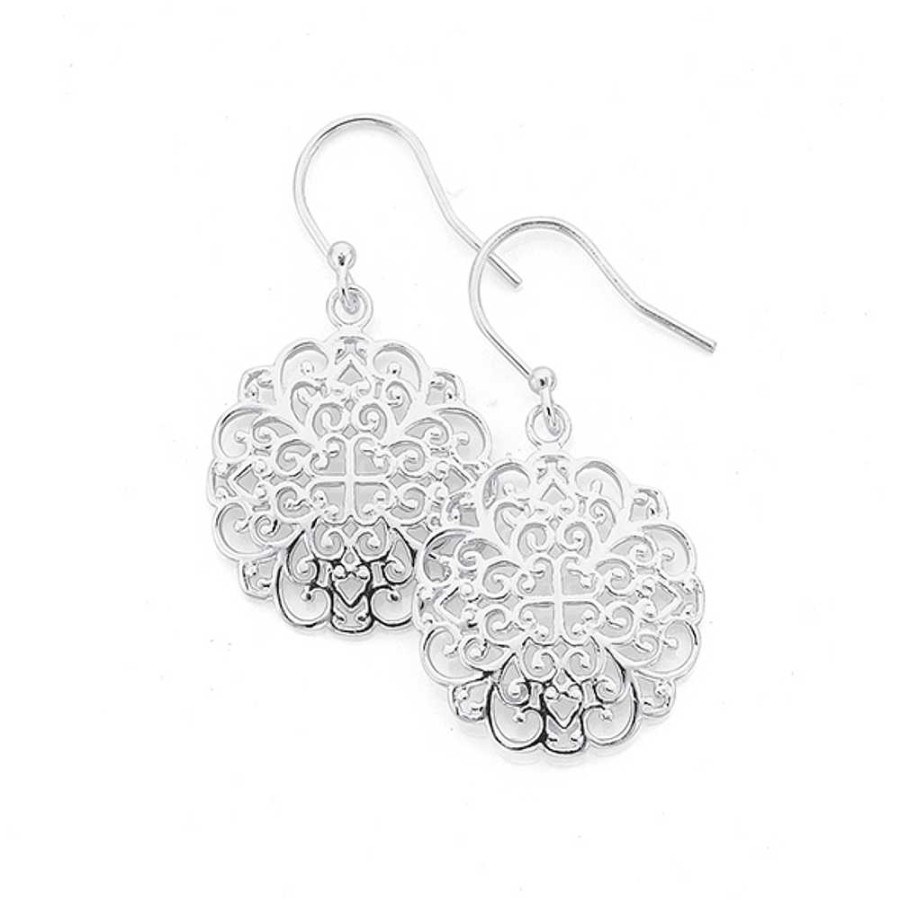 Earrings Pascoes | Sterling Silver Filigree Flower Drop Earrings