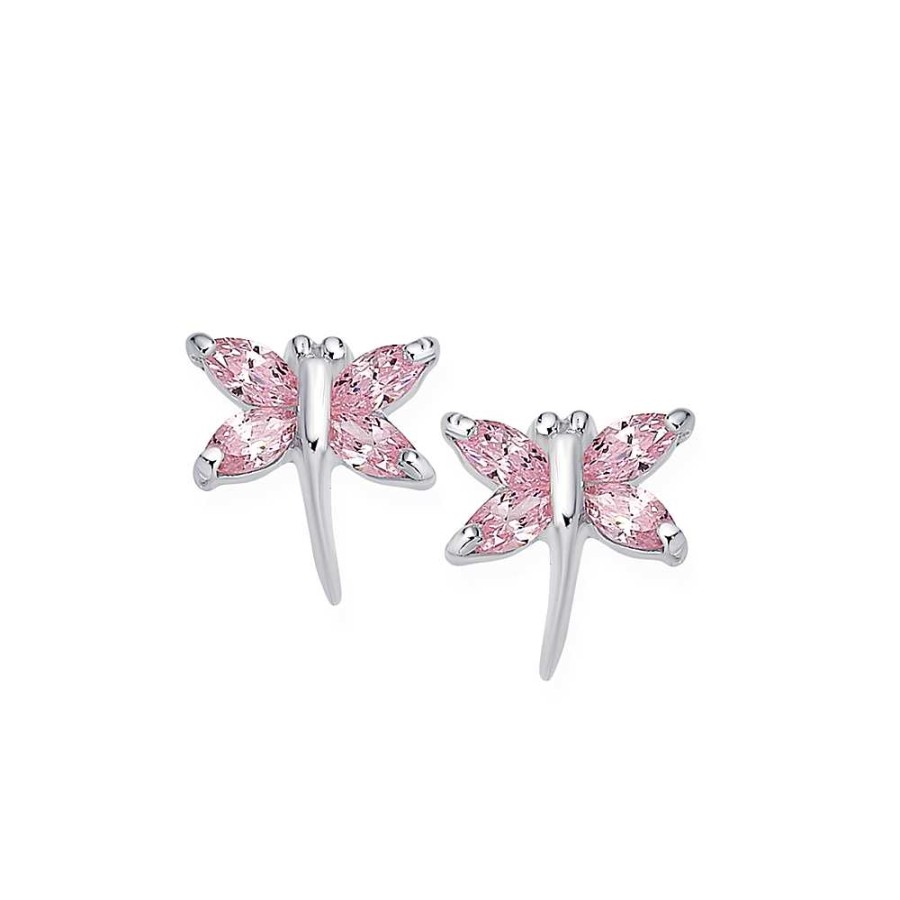 Earrings Pascoes | Pink Cubic Zirconia Dragonfly Earrings In Sterling Silver