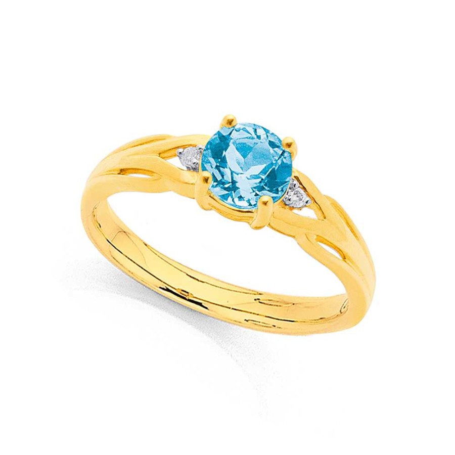 Rings Pascoes | 9Ct Blue Topaz & Diamond Ring