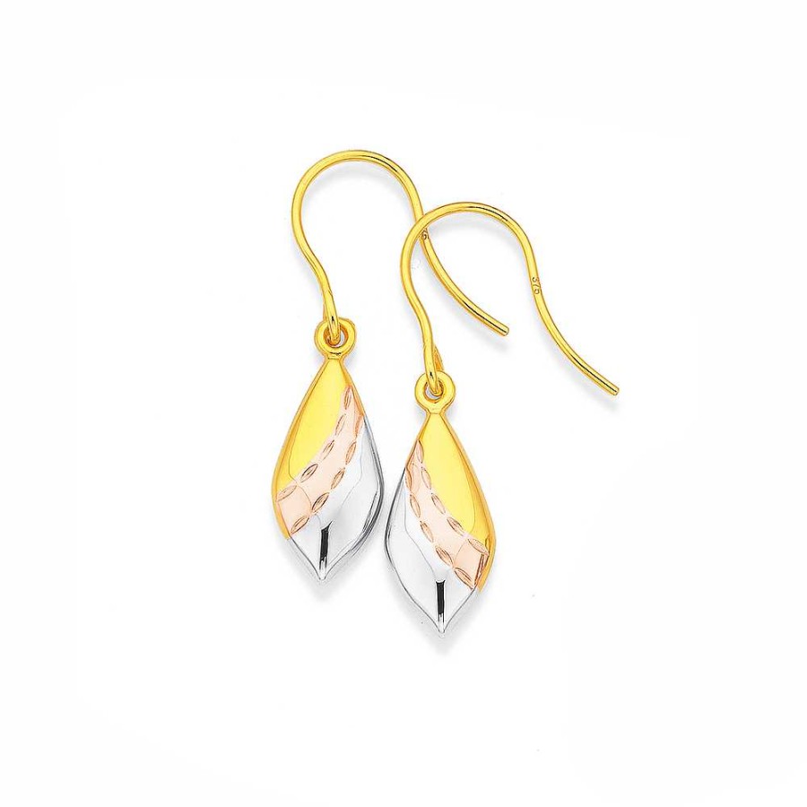 Earrings Pascoes | 9Ct Tri Tone Teardrop Earrings