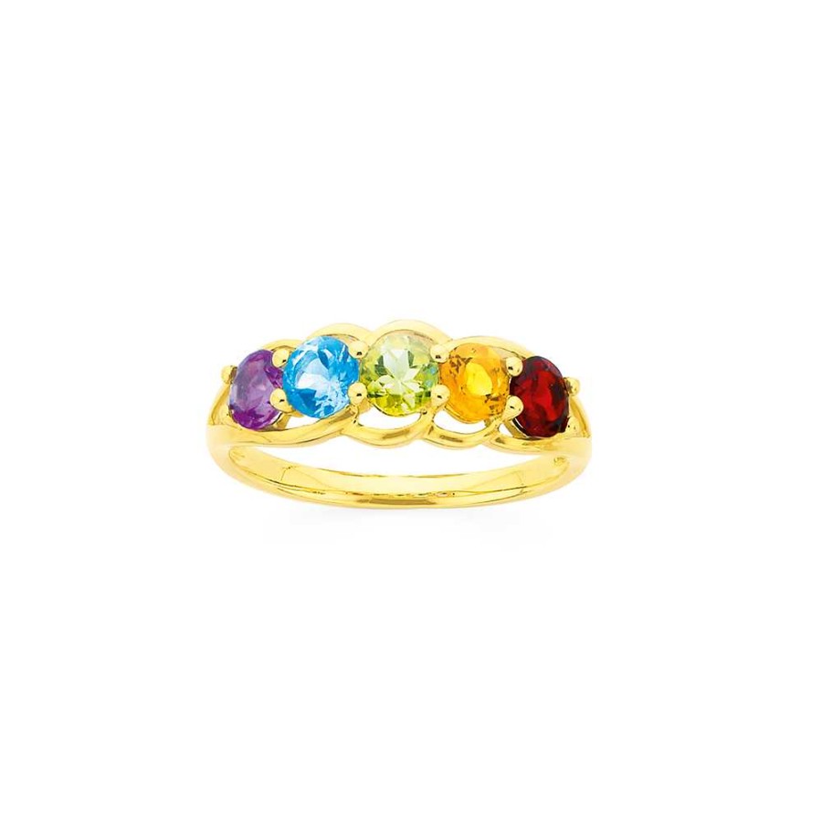 Rings Pascoes | 9Ct Multi Gemstone Round Swirl Dress Ring