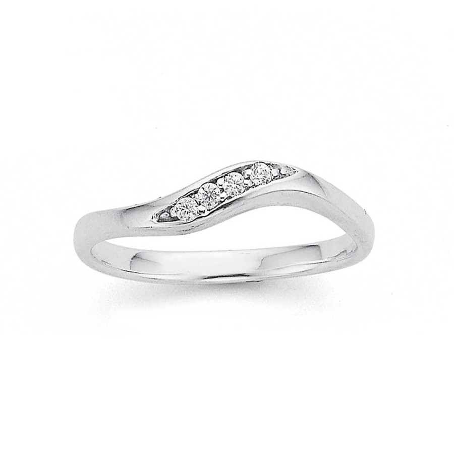 Rings Pascoes | Sterling Silver Cubic Zirconia Wave Ring Size R