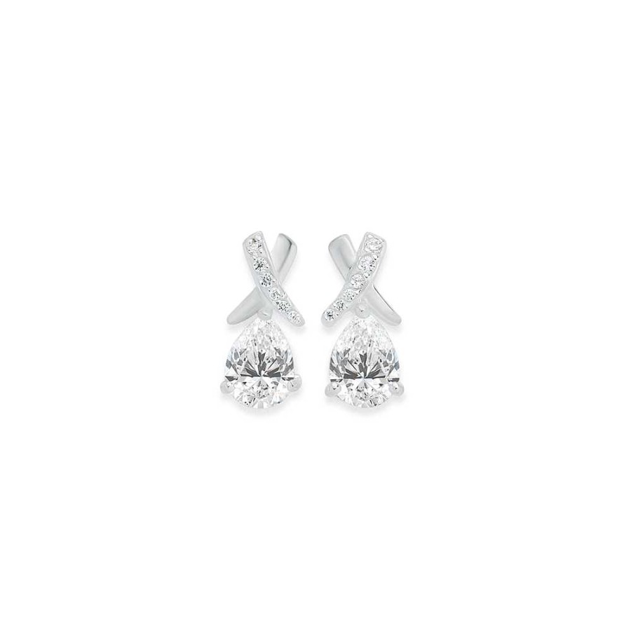 Earrings Pascoes | Silver Pear Cubic Zirconia Kiss Stud Earrings