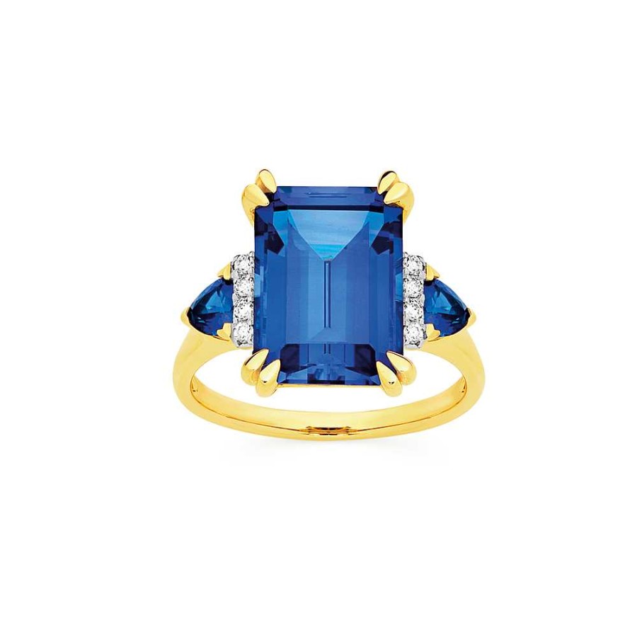 Rings Pascoes | 9Ct Created Sapphire & Diamond Ring Total Diamond Weight=.10Ct