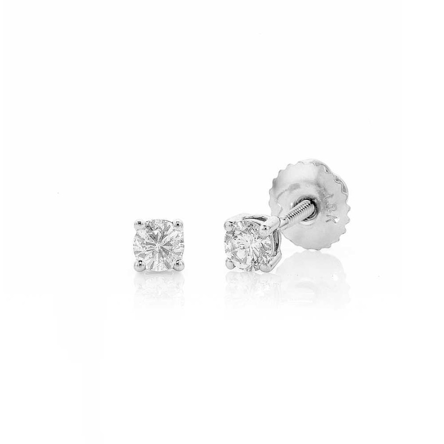 Earrings Pascoes | 18Ct White Gold Screwback Studs Tdw=.25Ct