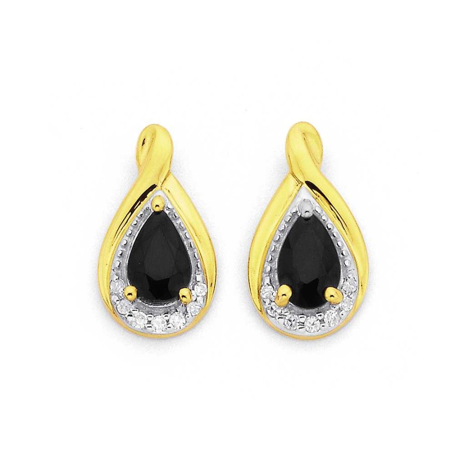 Earrings Pascoes | 9Ct Sapphire & Diamond Earrings