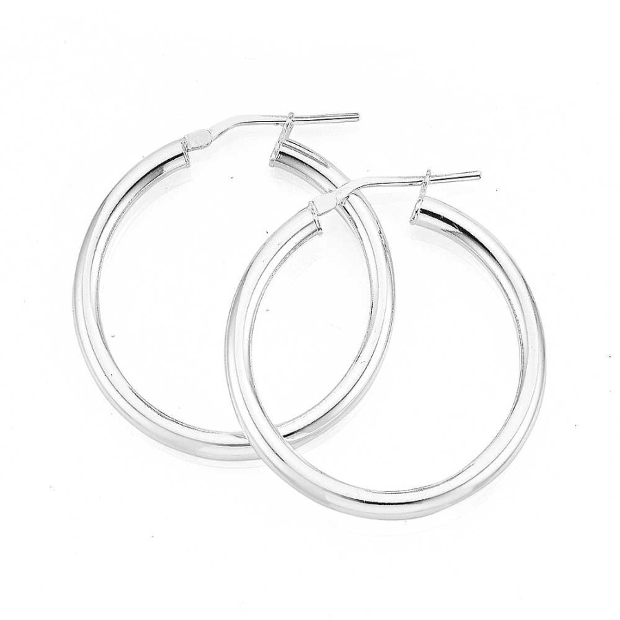 Earrings Pascoes | Hollow Tube 25Mm Wide Hoops In Sterling Silver