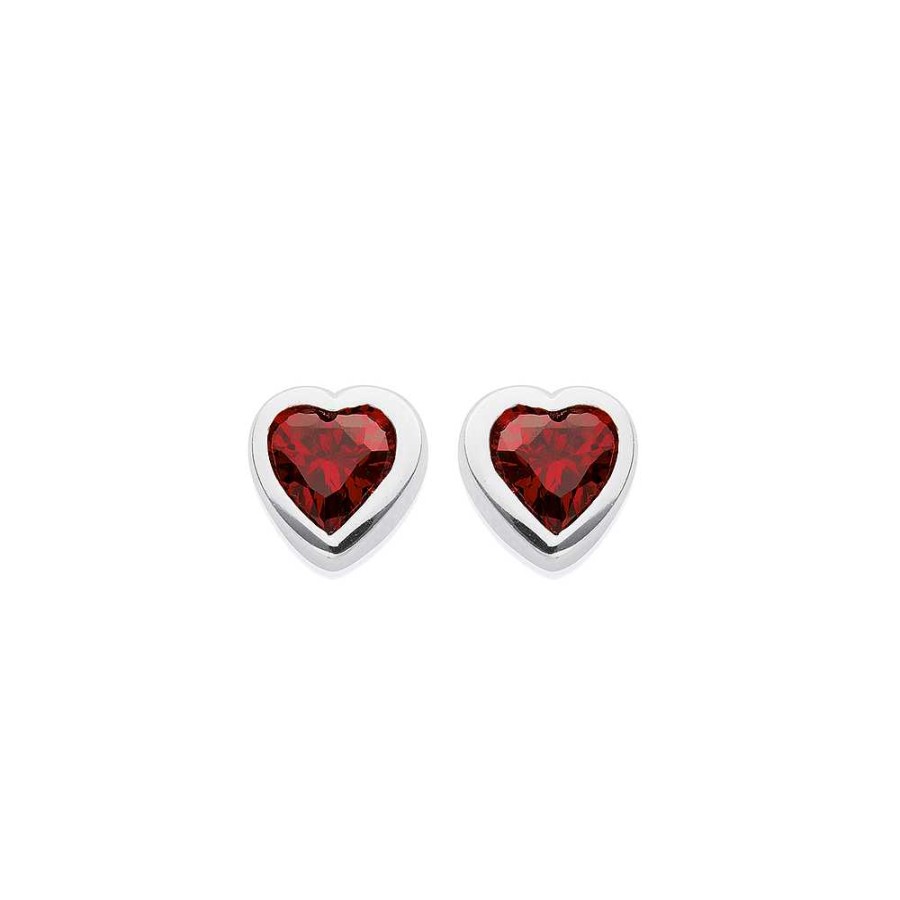 Earrings Pascoes | Red Cz Heart Stud Earrings In Sterling Silver