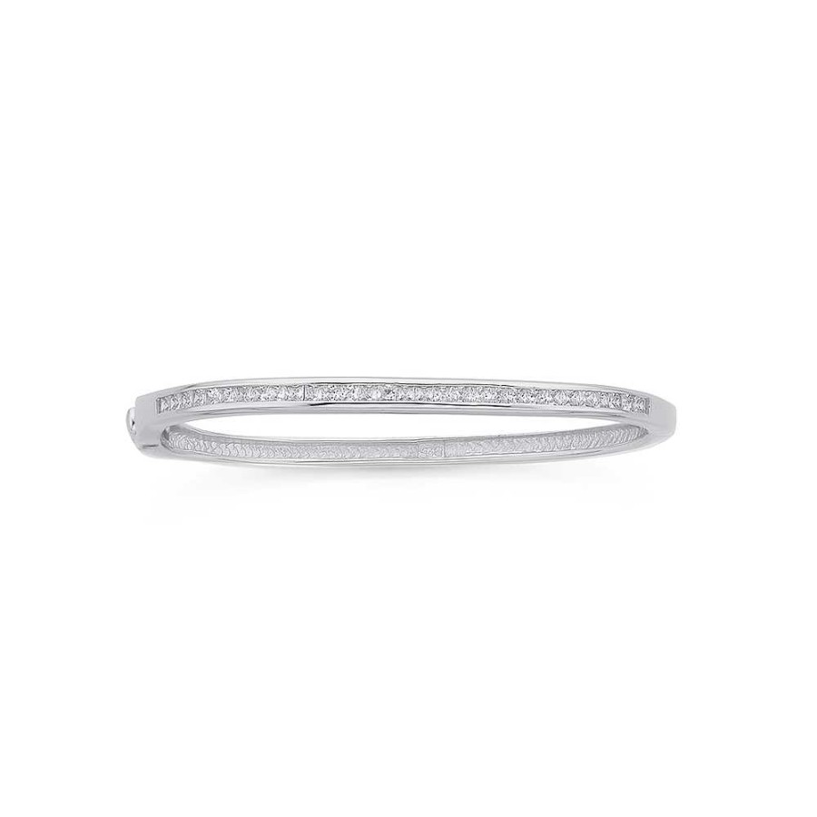 Bangles Pascoes | Sterling Silver 55Mm Cubic Zirconia Channel Set Bangle