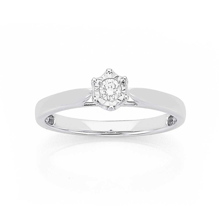 Rings Pascoes | 9Ct White Gold Mirror Enhanced .10Ct Solitaire Diamond Ring