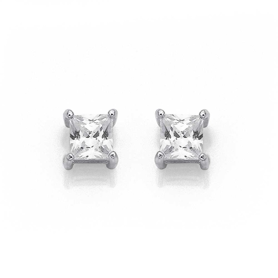 Earrings Pascoes | Sterling Silver 4Mm Cubic Zirconia Square Studs