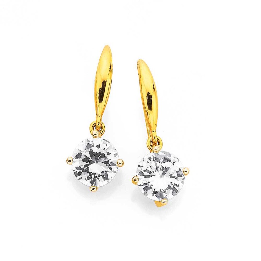 Earrings Pascoes | 9Ct Cubic Zirconia 7Mm Round Hook Earrings