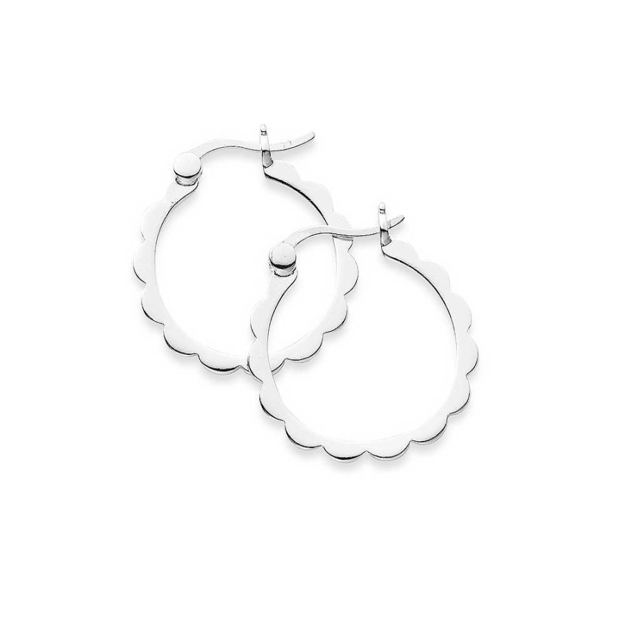 Earrings Pascoes | Sterling Silver Scallop Edge Hoops