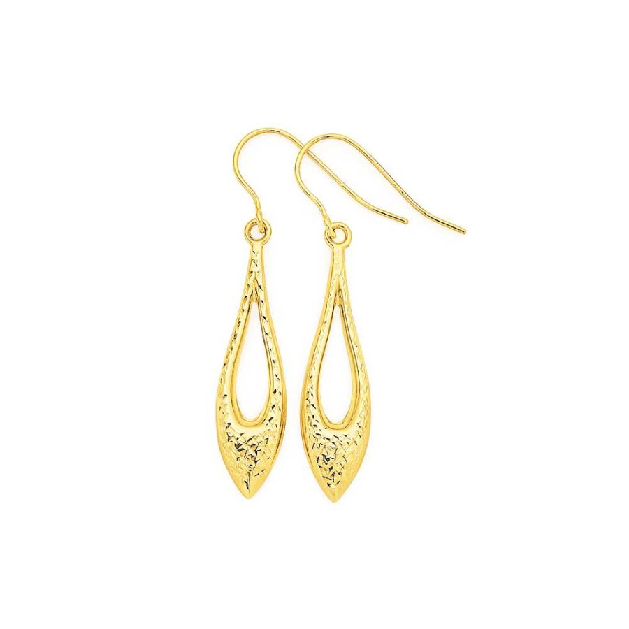 Earrings Pascoes | 9Ct Gold Diamond-Cut Marquise Drop Earrings