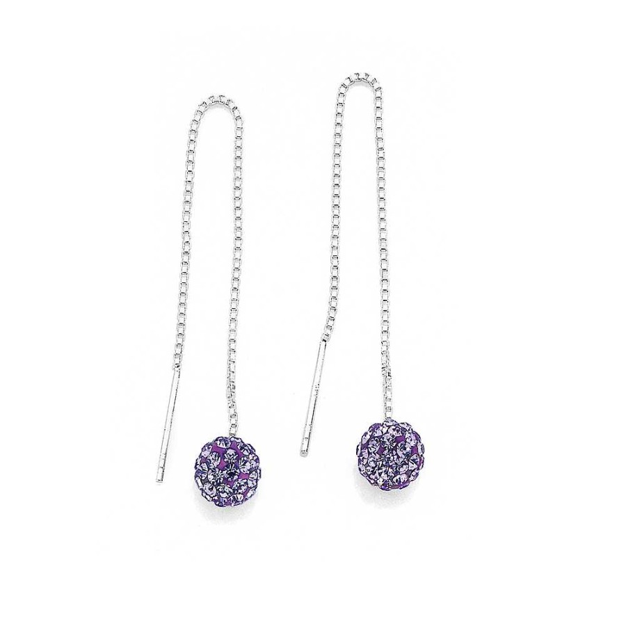 Earrings Pascoes | Sterling Silver Purple Crystal Thread Earrings