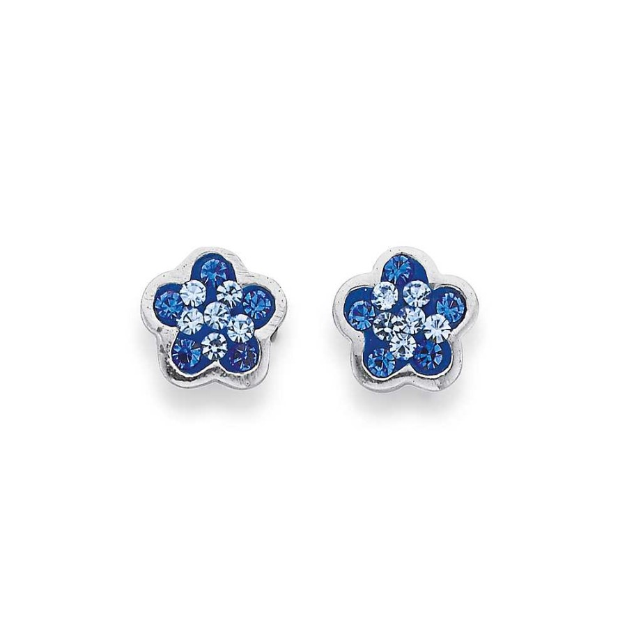 Earrings Pascoes | Sterling Silver Blue Crystal Flower Studs