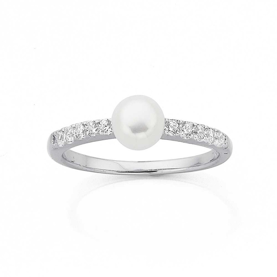 Rings Pascoes | Sterling Silver Freshwater Pearl & Cubic Zirconia Ring