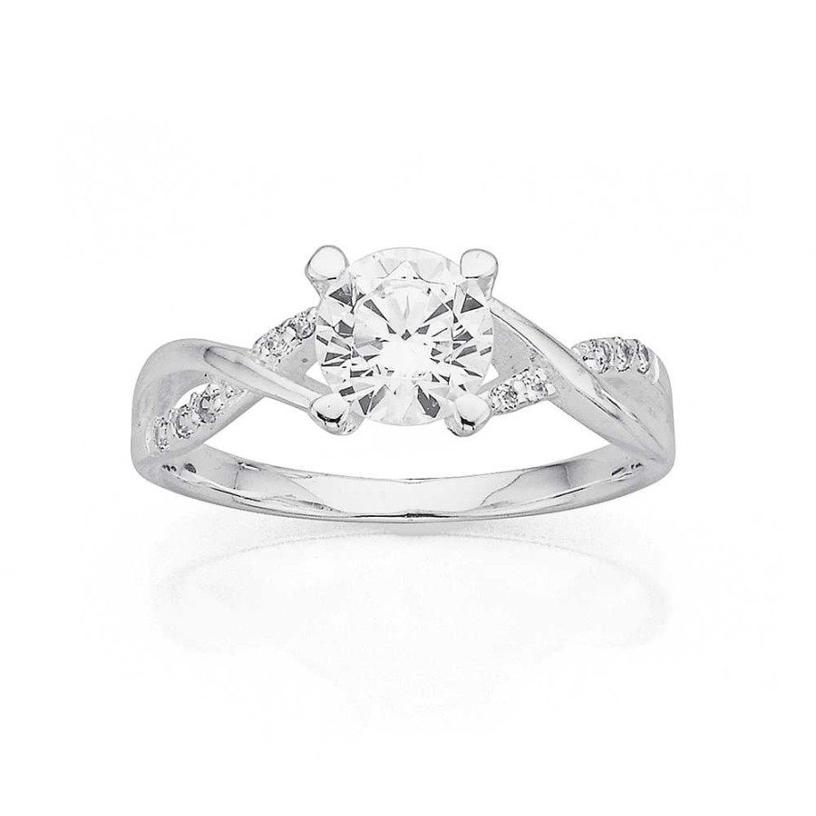 Rings Pascoes | Sterling Silver Cubic Zirconia Crossover Ring