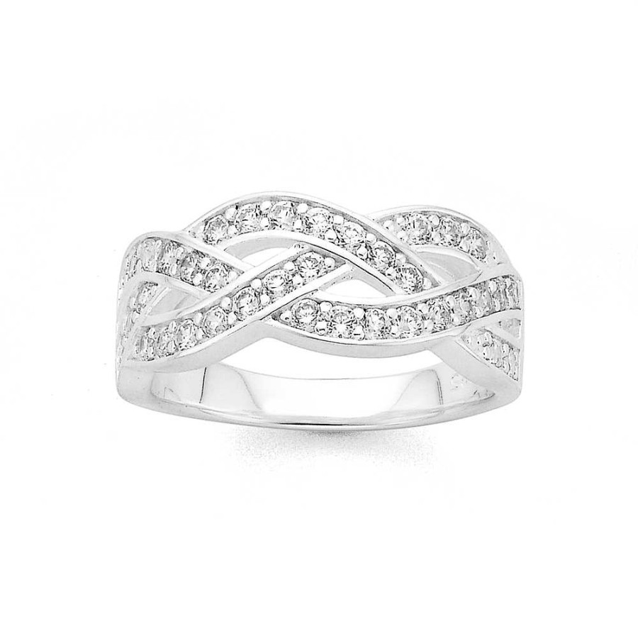 Rings Pascoes | Sterling Silver Cubic Zirconia Fancy Plait Ring