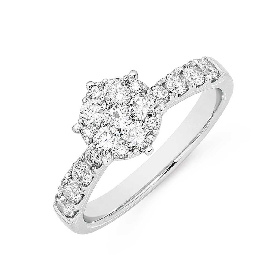 Rings Pascoes | 9Ct White Gold Diamond Cluster Ring