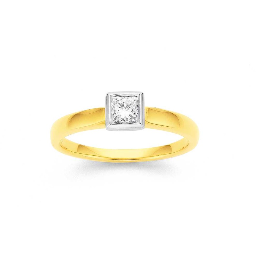 Rings Pascoes | 9Ct Princess Cut Diamond Solitaire Rubover Ring Tdw=.30Ct