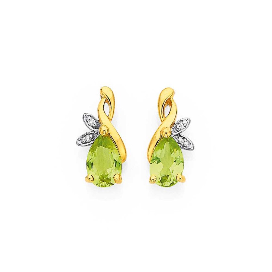 Earrings Pascoes | 9Ct Peridot & Diamond Earrings