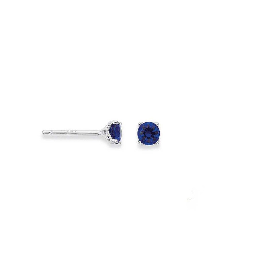 Earrings Pascoes | Silver Dark Blue Cubic Zirconia 4Mm Claw Set Stud Earrings