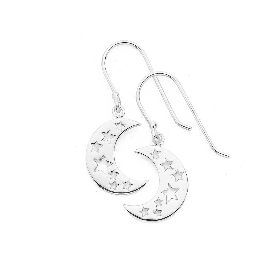 Earrings Pascoes | Sterling Silver Star And Moon Hook Earrings