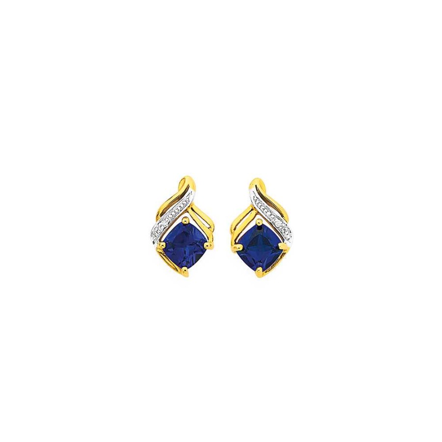 Earrings Pascoes | 9Ct Created Sapphire And Diamond Swirl Earrings