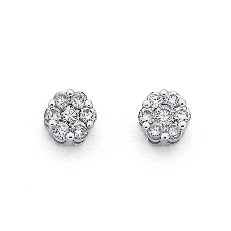 Earrings Pascoes | 9Ct White Gold Diamond Cluster Studs Tdw=.33Ct