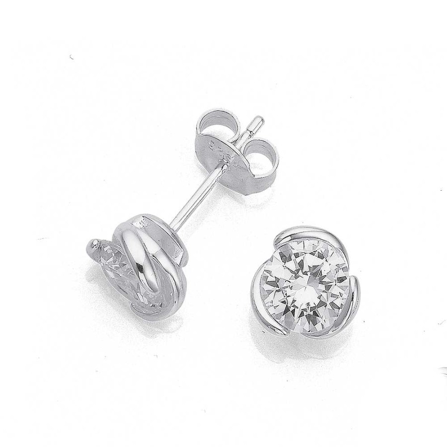 Earrings Pascoes | Silver Cz Twist Design Earrings