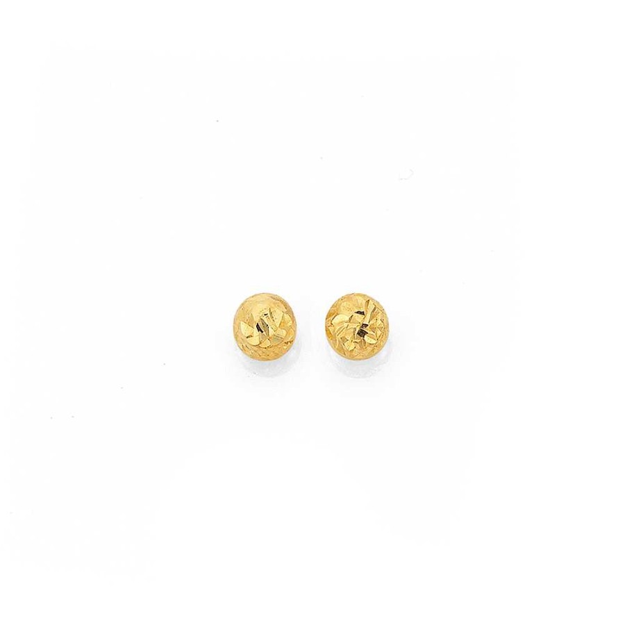 Earrings Pascoes | 9Ct Gold 6Mm Diamond-Cut Ball Stud Earrings