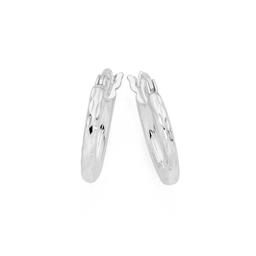 Earrings Pascoes | Sterling Silver 10Mm Diamond-Cut Hoop Earrings