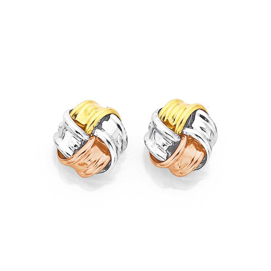 Earrings Pascoes | 9Ct Gold & Sterling Silver Tri Tone Studs