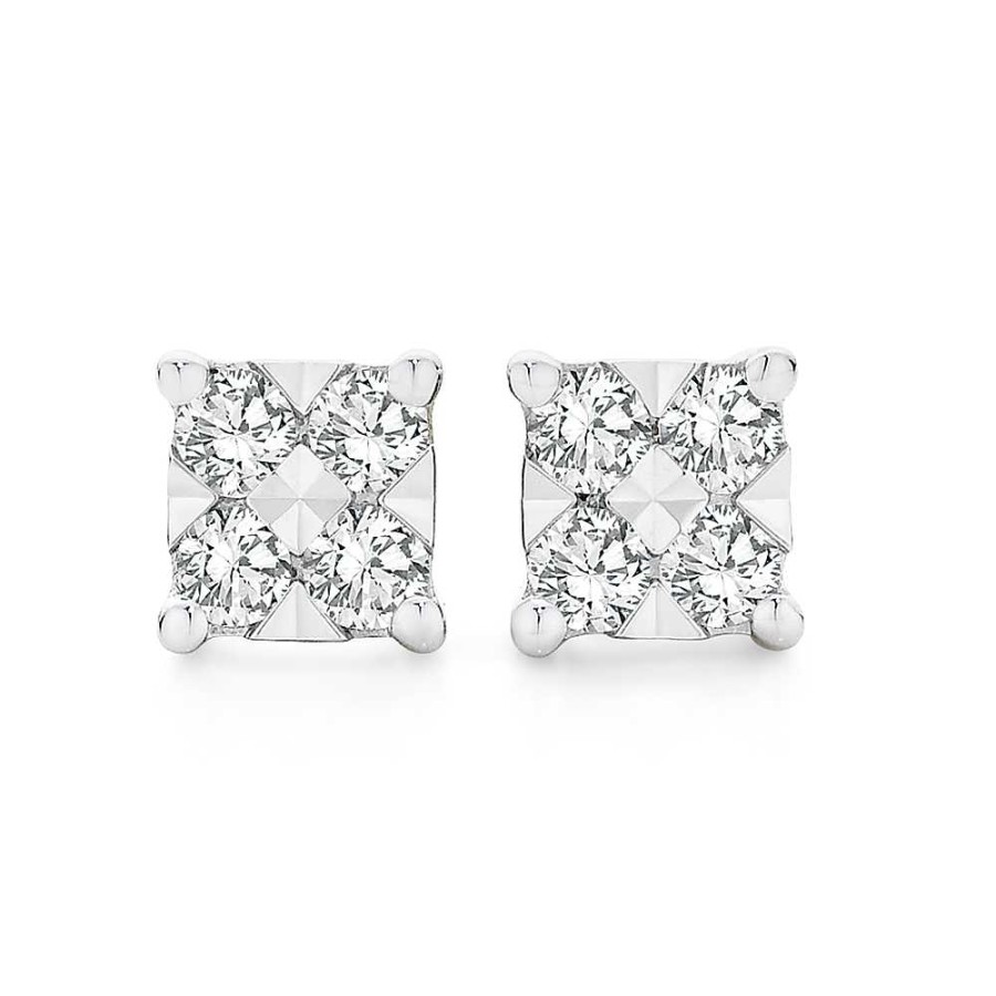 Earrings Pascoes | 9Ct Yellow Gold Diamond Square Look Stud Earrings