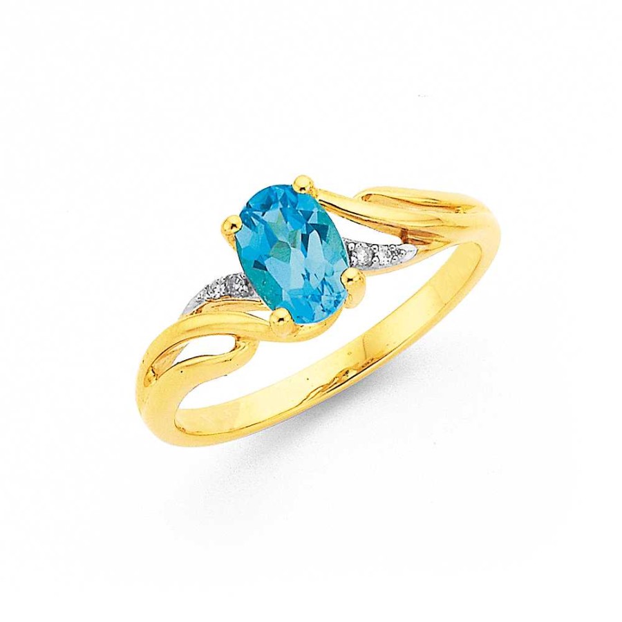 Rings Pascoes | 9Ct Blue Topaz & Diamond Ring