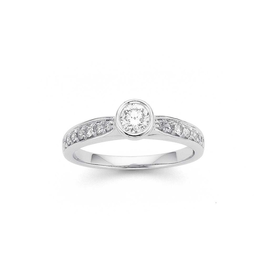 Rings Pascoes | 9Ct White Gold Rubover Set Diamond Ring Tdw=.50Ct