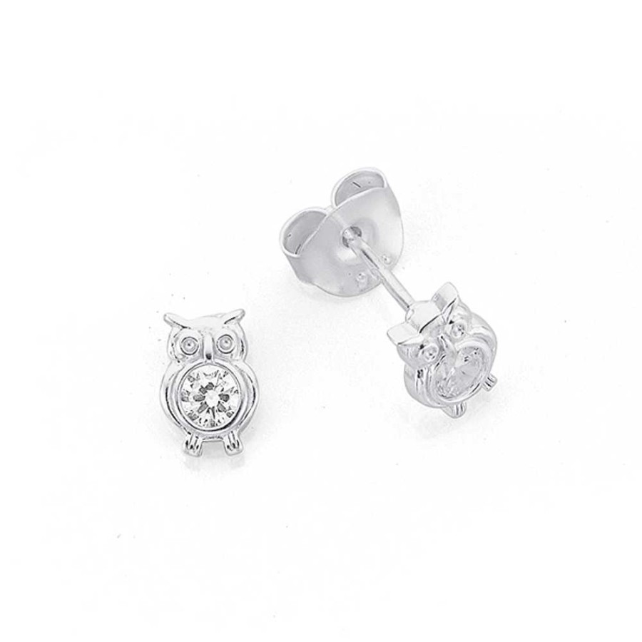 Earrings Pascoes | Sterling Silver Cz Small Owl Stud Earrings