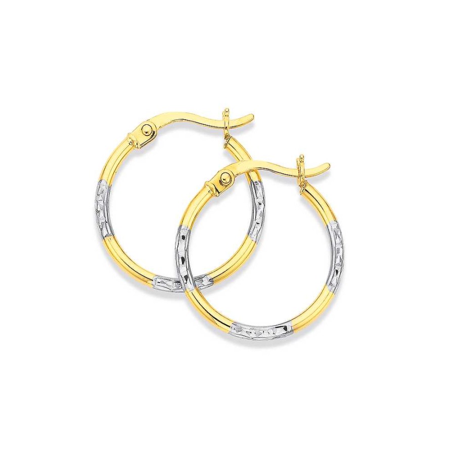 Earrings Pascoes | 9Ct Two Tone 2X18Mm Diamond Cut Hoops