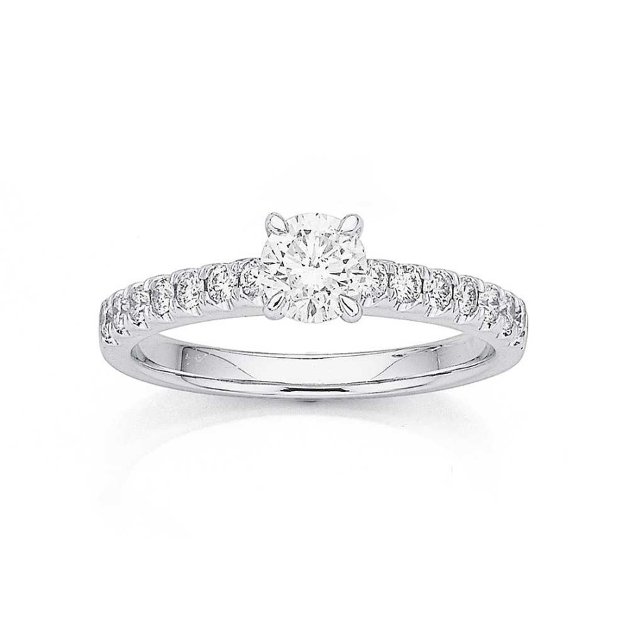 Rings Pascoes | 18Ct White Gold Diamond Solitaire With Claw Set Shoulders Ring Tdw=.80Ct