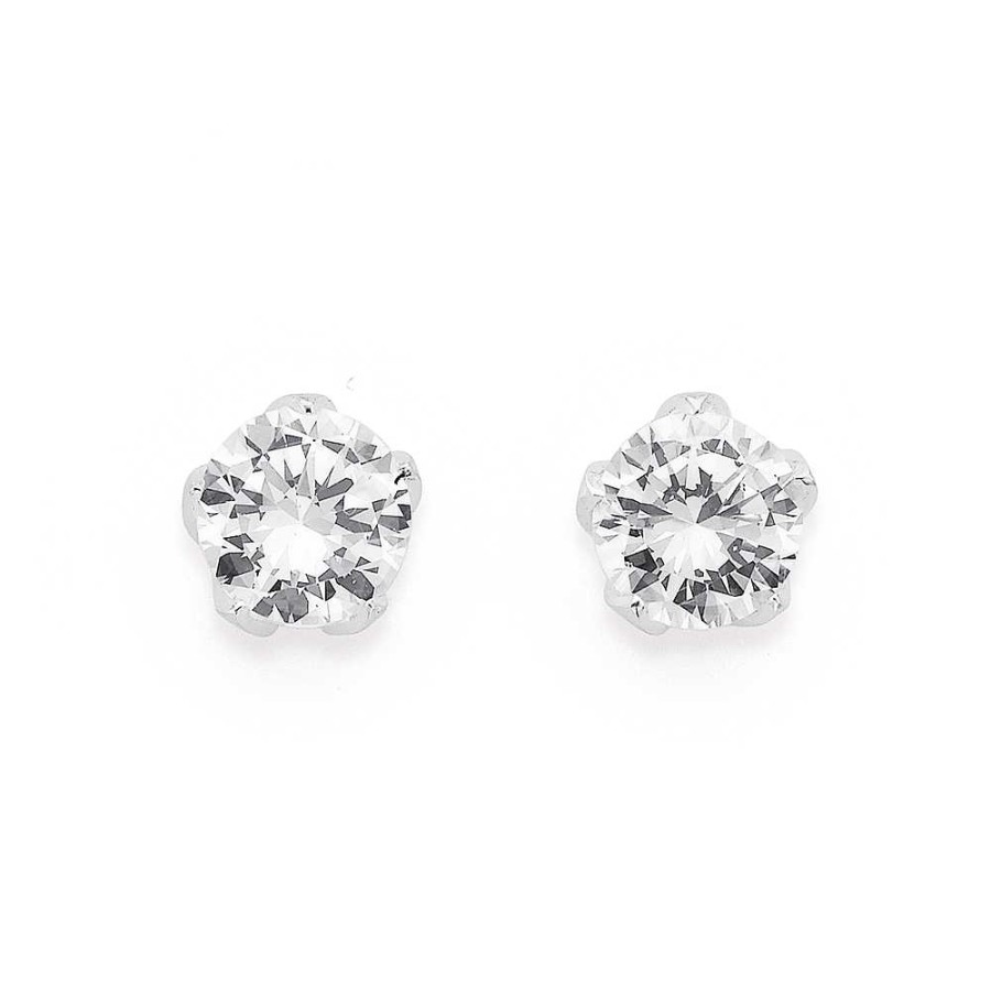 Earrings Pascoes | Cubic Zirconia Flower Studs In Sterling Silver 8Mm